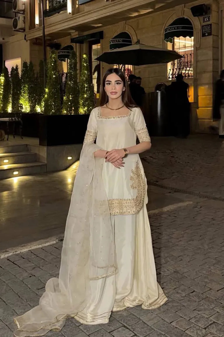 Designer Off-White Kurta Plazo Set