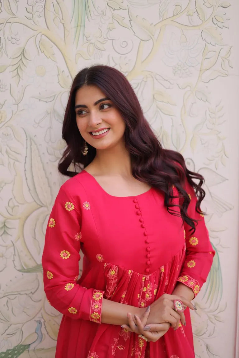 Festive Mal Chanderi Kurti Pant Set