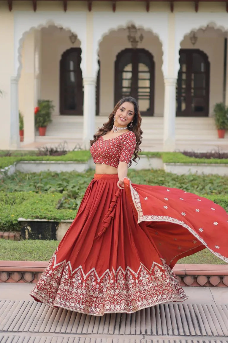Festive Rust Orange Sequin Lehenga Set