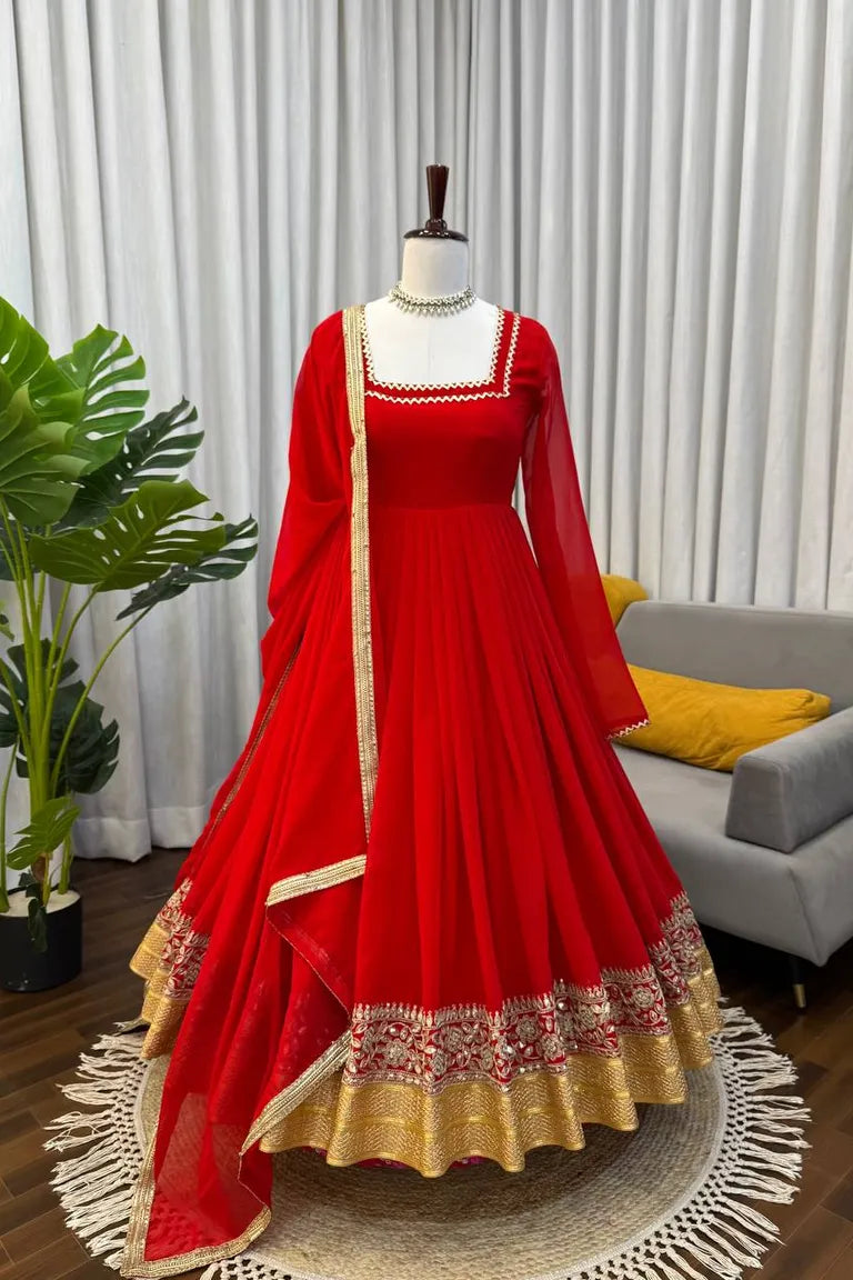 Party Wear Anarkali with Lace Border