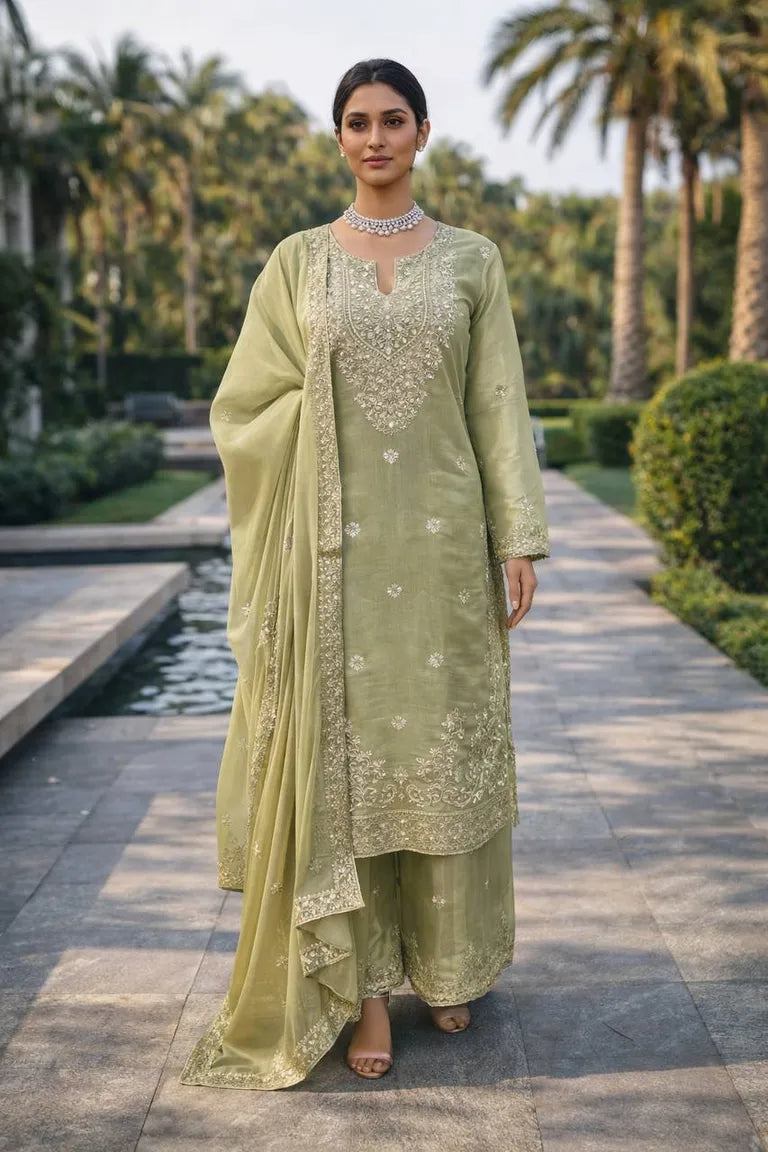 Custom Fit Green Ethnic Wear Set