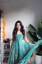 Teal Fandy Silk Anarkali Gown Set