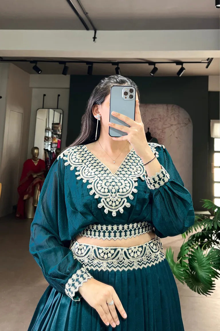 Pleated Vichitra Silk Skirt & Top