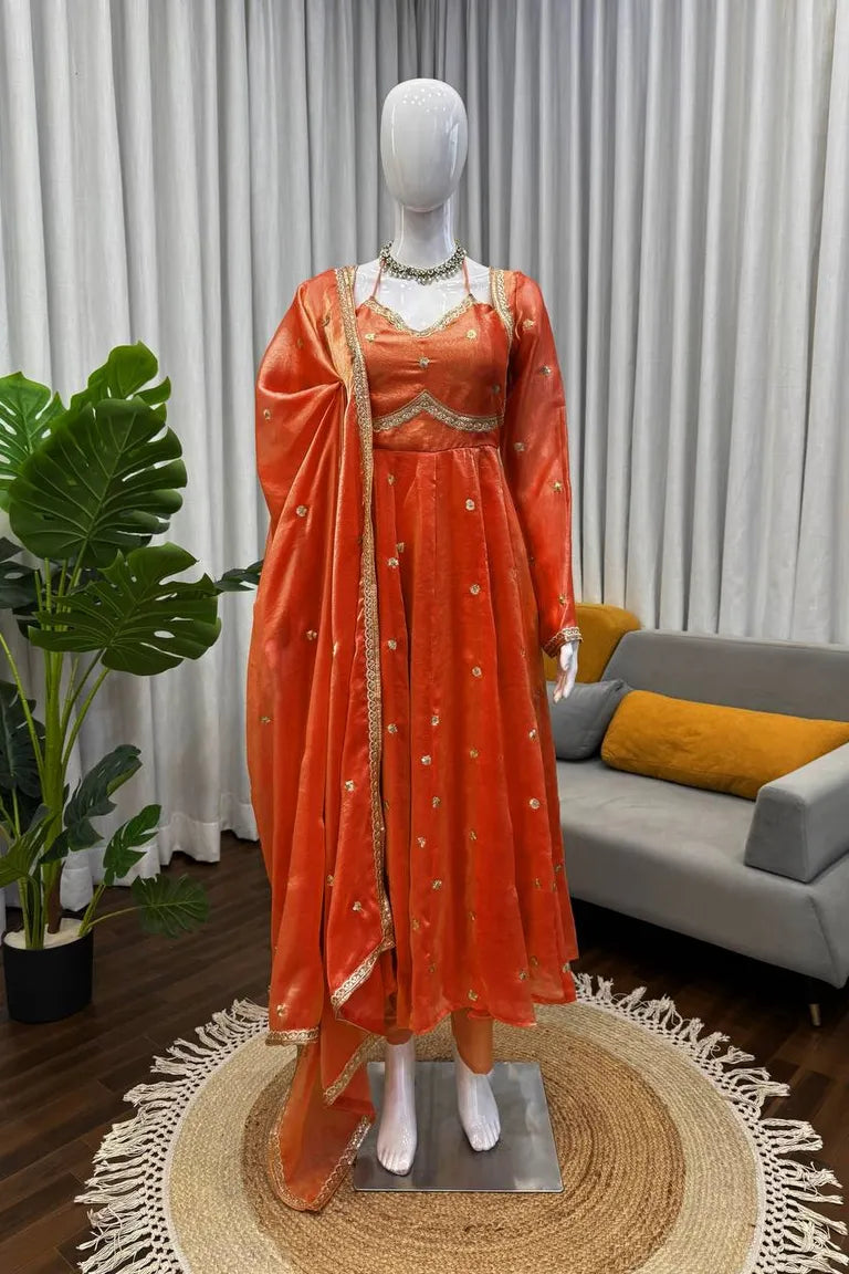 Elegant Anarkali with Silk Dupatta