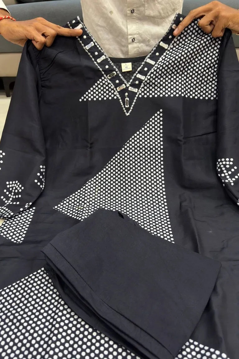 Cotton Slub Printed Kurta Pant Set