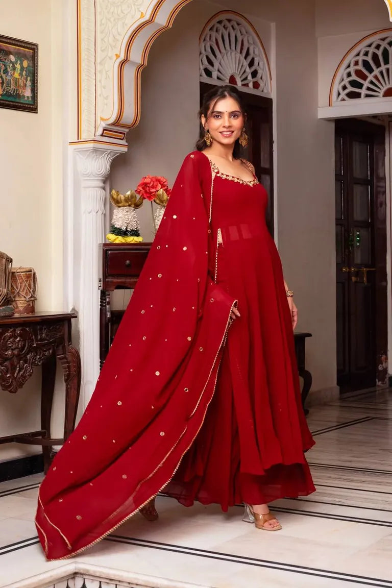 Sleeveless Anarkali with Mirror Work