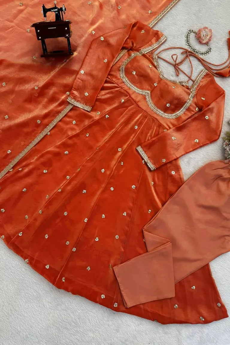 Elegant Anarkali with Silk Dupatta