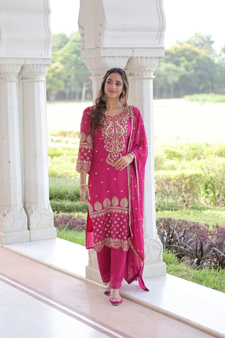 Party Wear Faux Blooming 3-Piece Suit