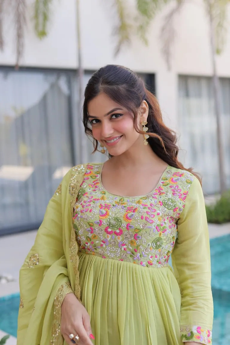 Mal Chanderi Anarkali Set