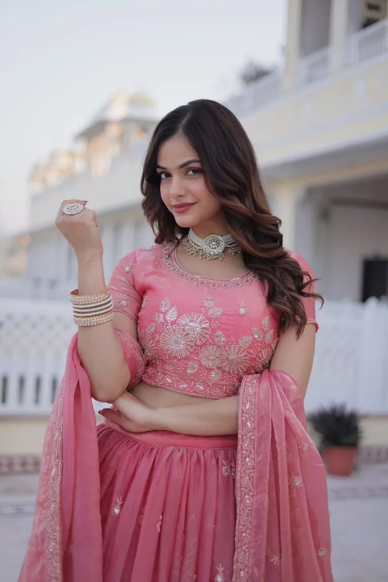 Traditional Indian Pink Lehenga with Dupatta