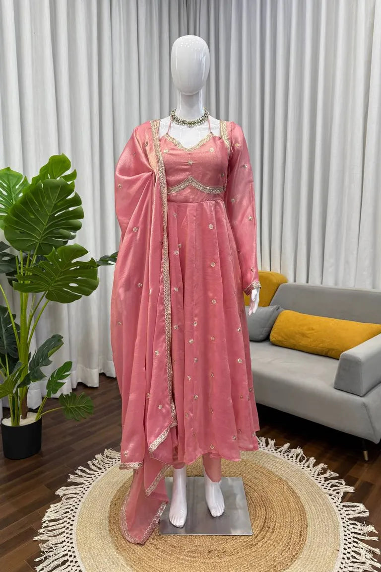 Elegant Anarkali with Silk Dupatta