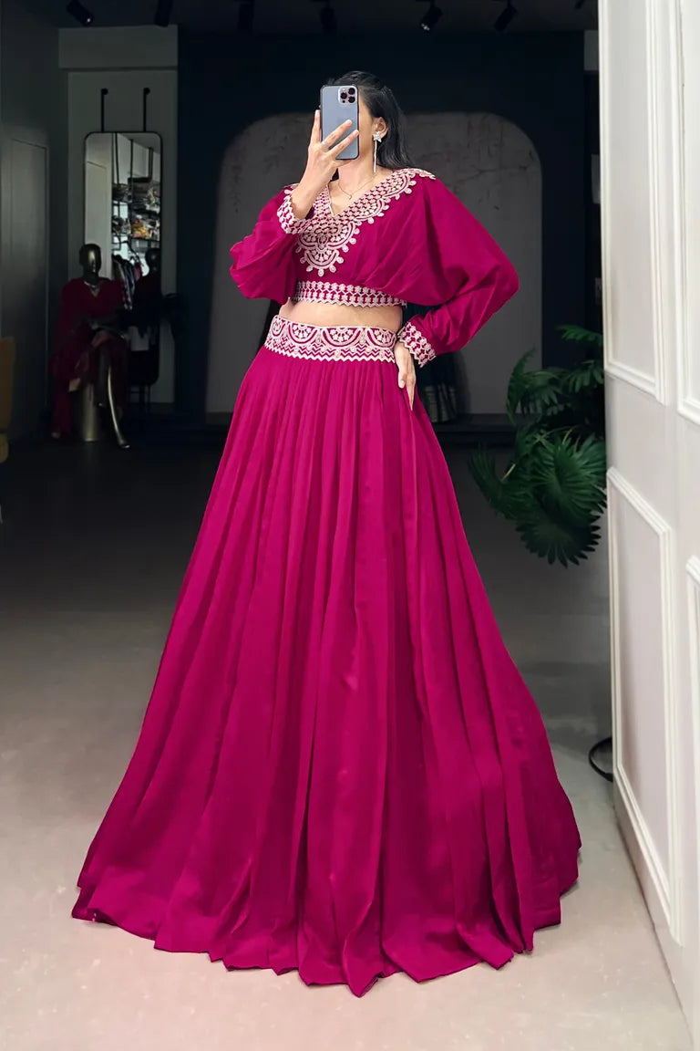 Pleated Vichitra Silk Skirt & Top