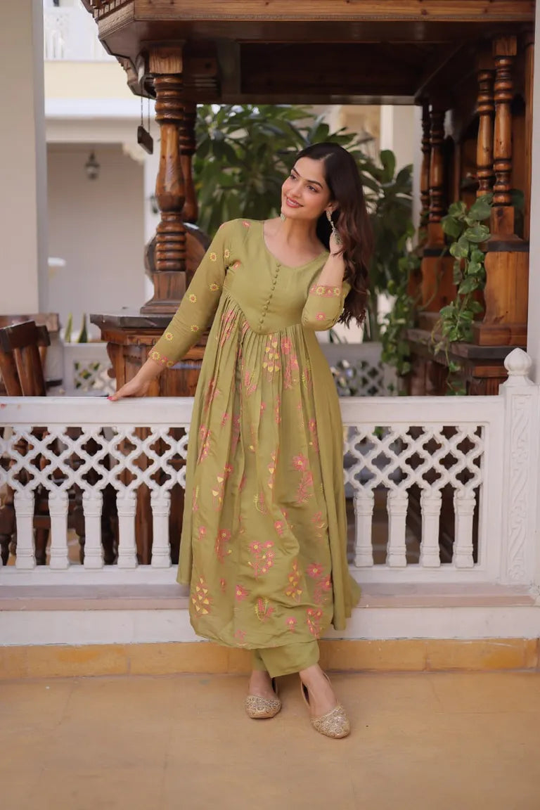 Festive Mal Chanderi Kurti Pant Set