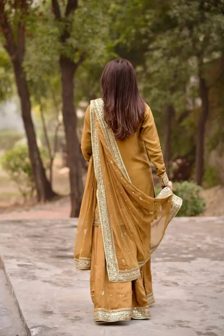 Designer Mul Chanderi Suit with Sequins
