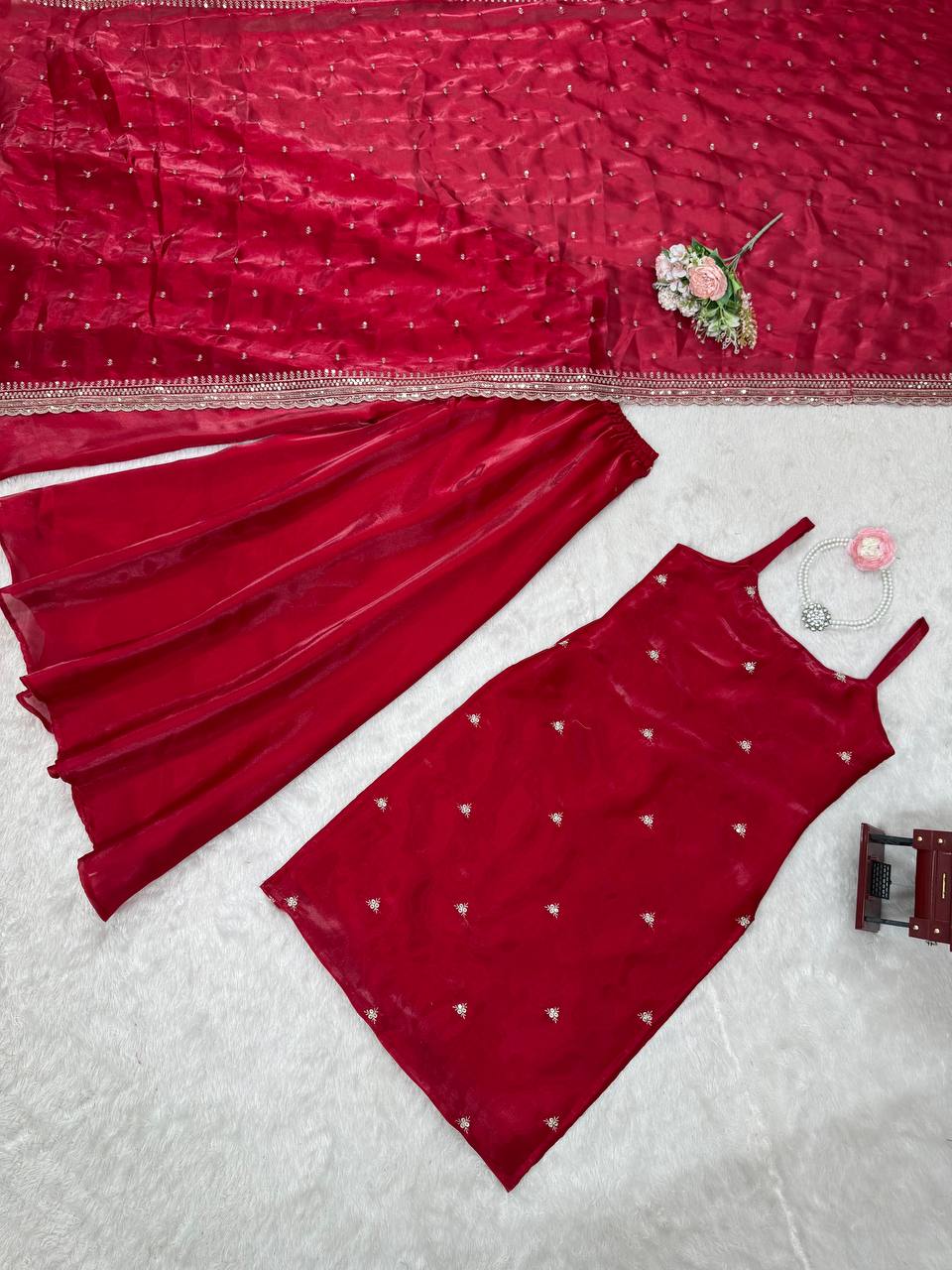 Festive Red Palazzo Suit with Dupatta