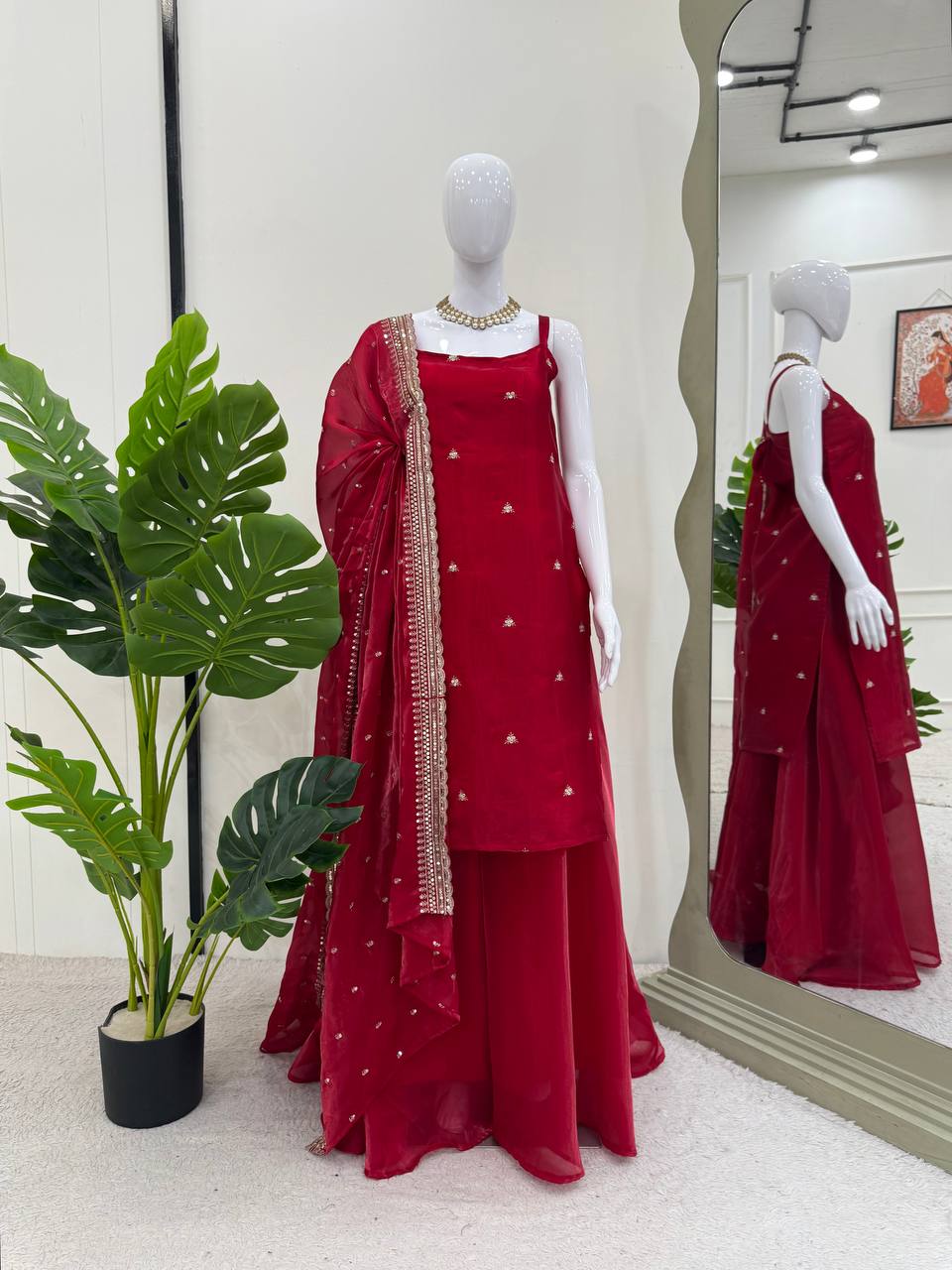 Festive Red Palazzo Suit with Dupatta