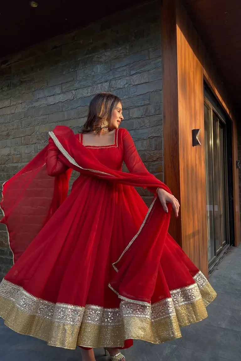 Party Wear Anarkali with Lace Border