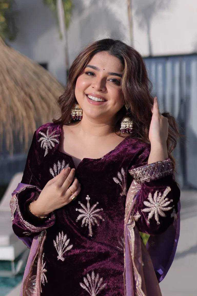 Wine Velvet  Palazzo Suit