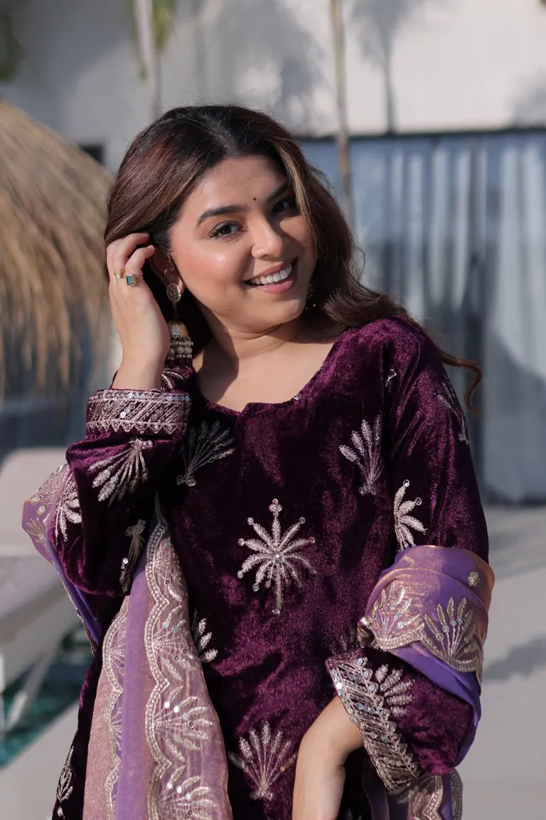 Wine Velvet  Palazzo Suit