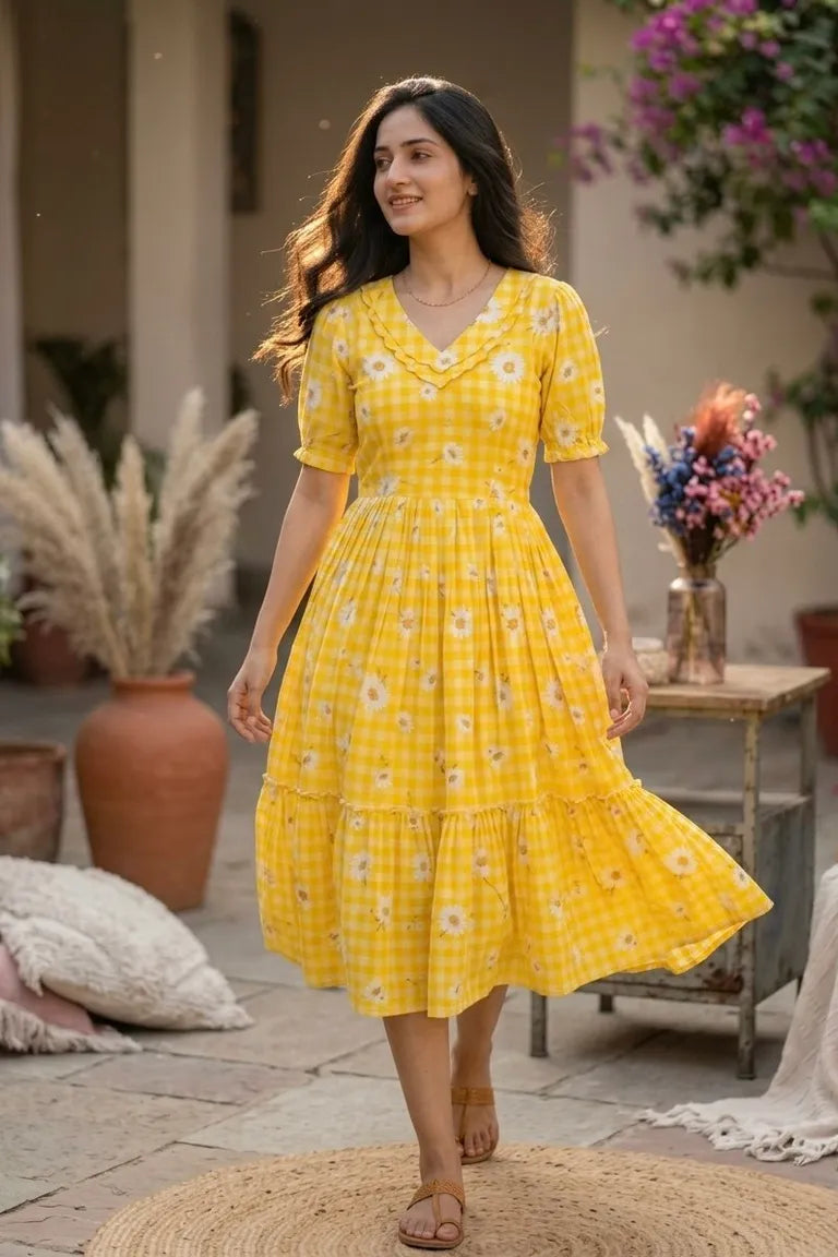 Muslin Silk Checkered Summer Dress