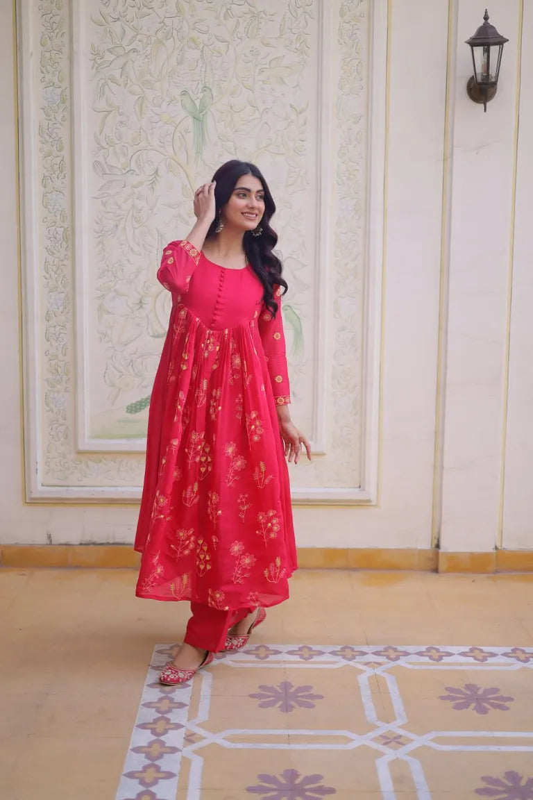 Festive Mal Chanderi Kurti Pant Set