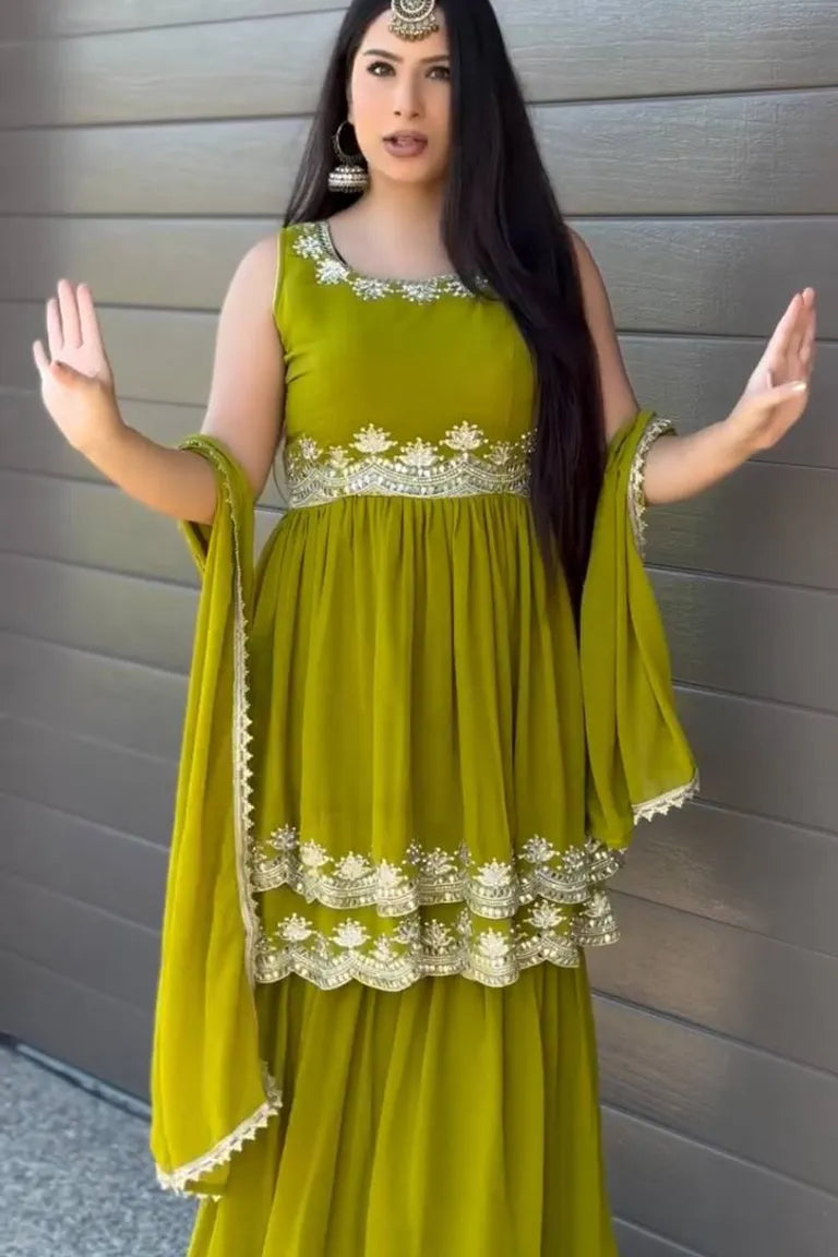 Lime Green Georgette Sharara Suit