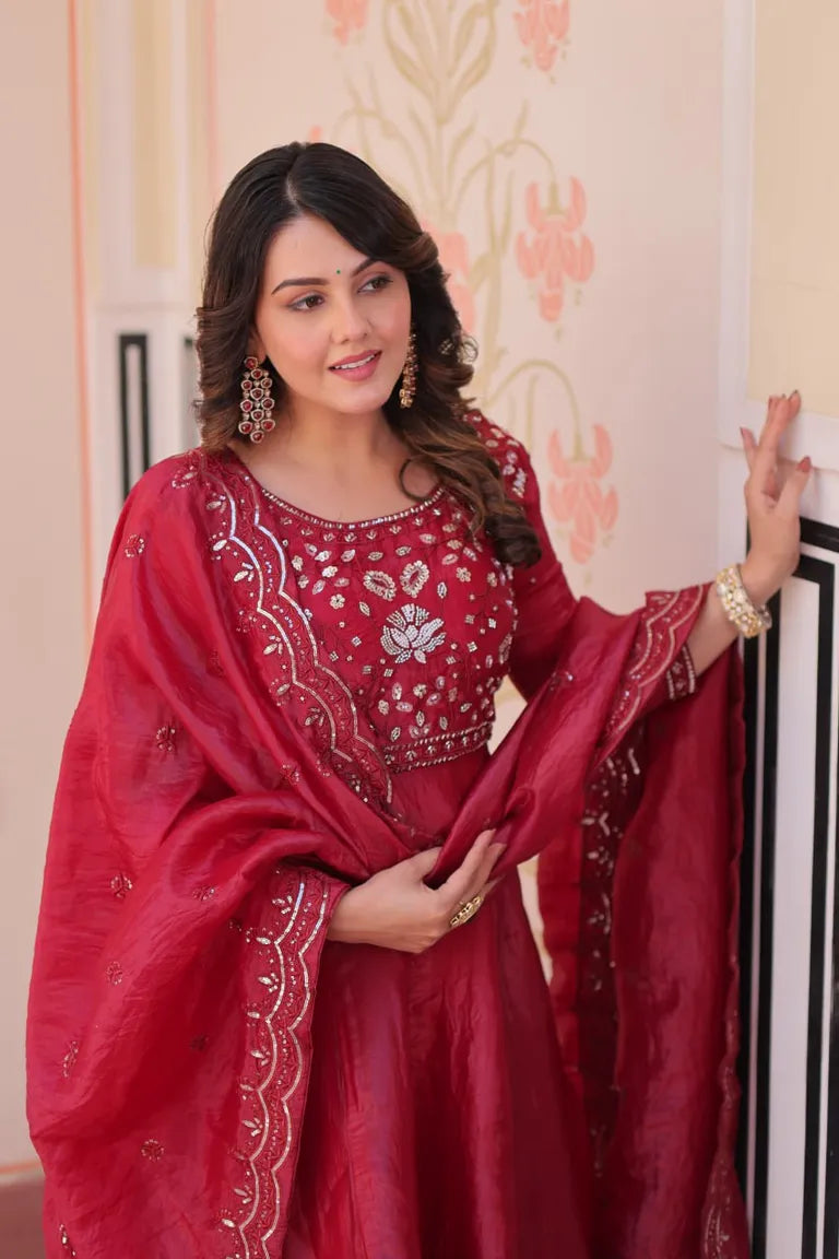 Women's Crush Anarkali Gown & Dupatta