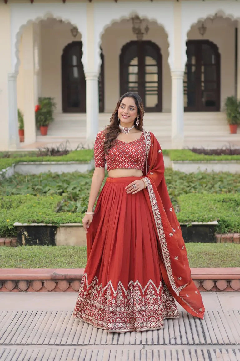 Festive Rust Orange Sequin Lehenga Set