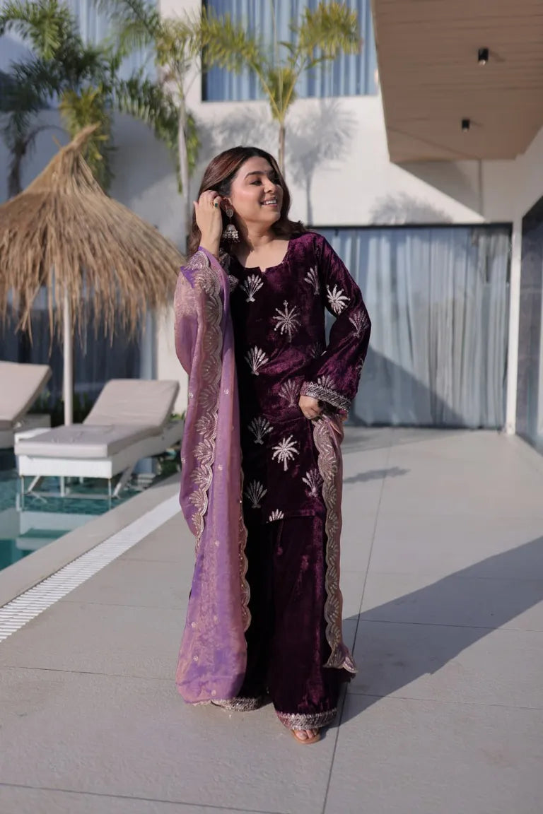 Wine Velvet  Palazzo Suit