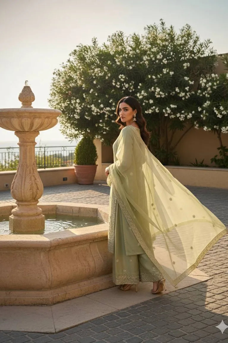 Custom Fit Green Ethnic Wear Set