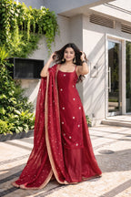 Festive Red Palazzo Suit with Dupatta