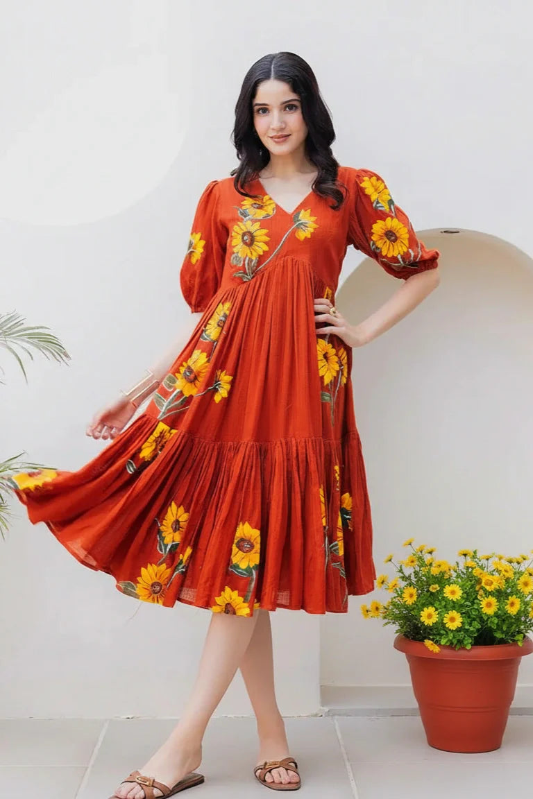 Rust Midi Dress