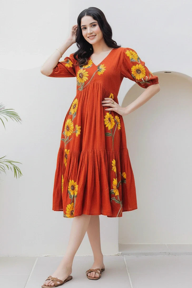 Rust Midi Dress