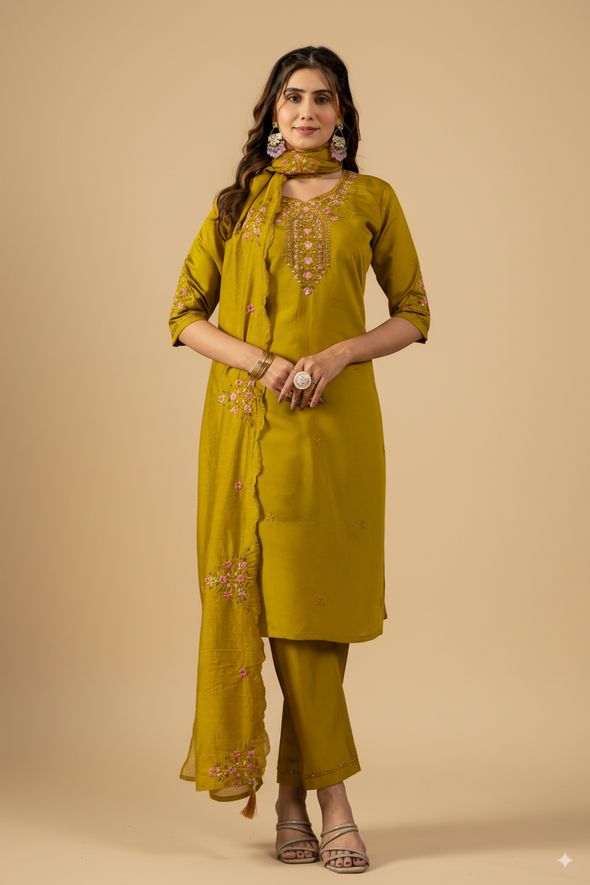 Elegant Straight Kurti Pant Dupatta Set