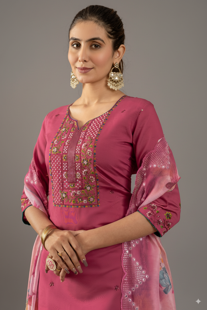 Elegant Straight Kurti Pant Dupatta Set