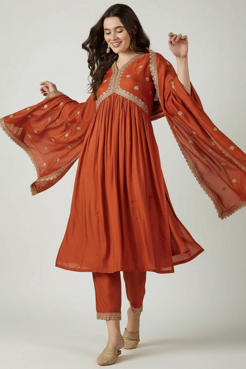 Rust Anarkali Kurta Sets