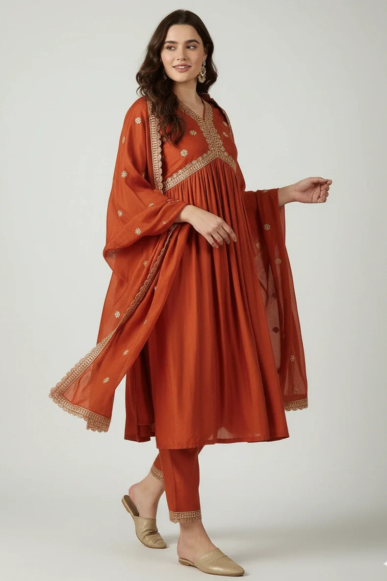 Rust Anarkali Kurta Sets