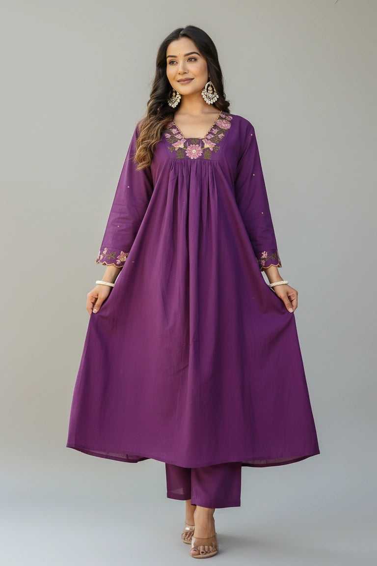 Rust Flared Kurta Set