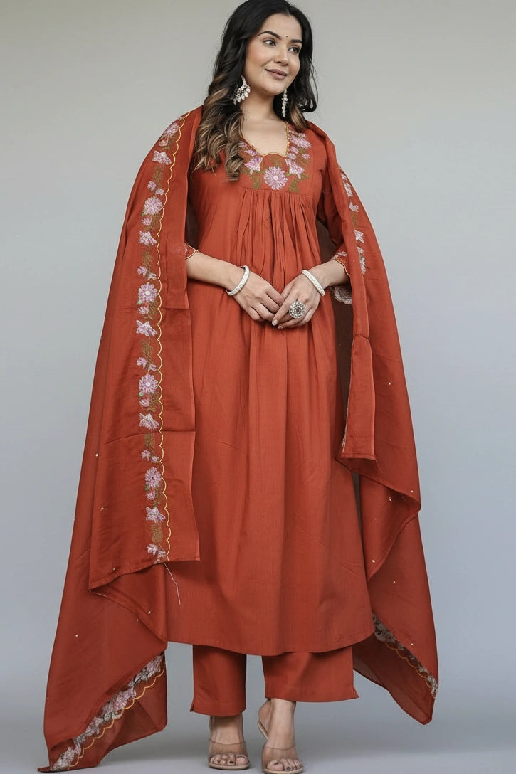 Rust Flared Kurta Set