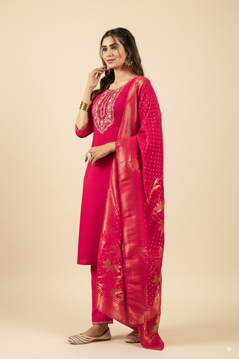 Elegant Straight Kurti Pant Dupatta Set