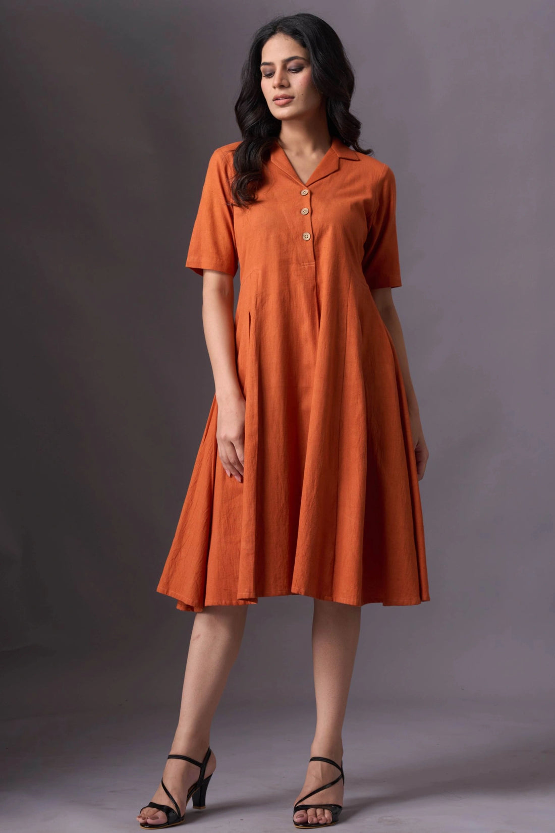 Rust Collared Flare Dress