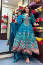 Peacock Blue Printed Kurta Set