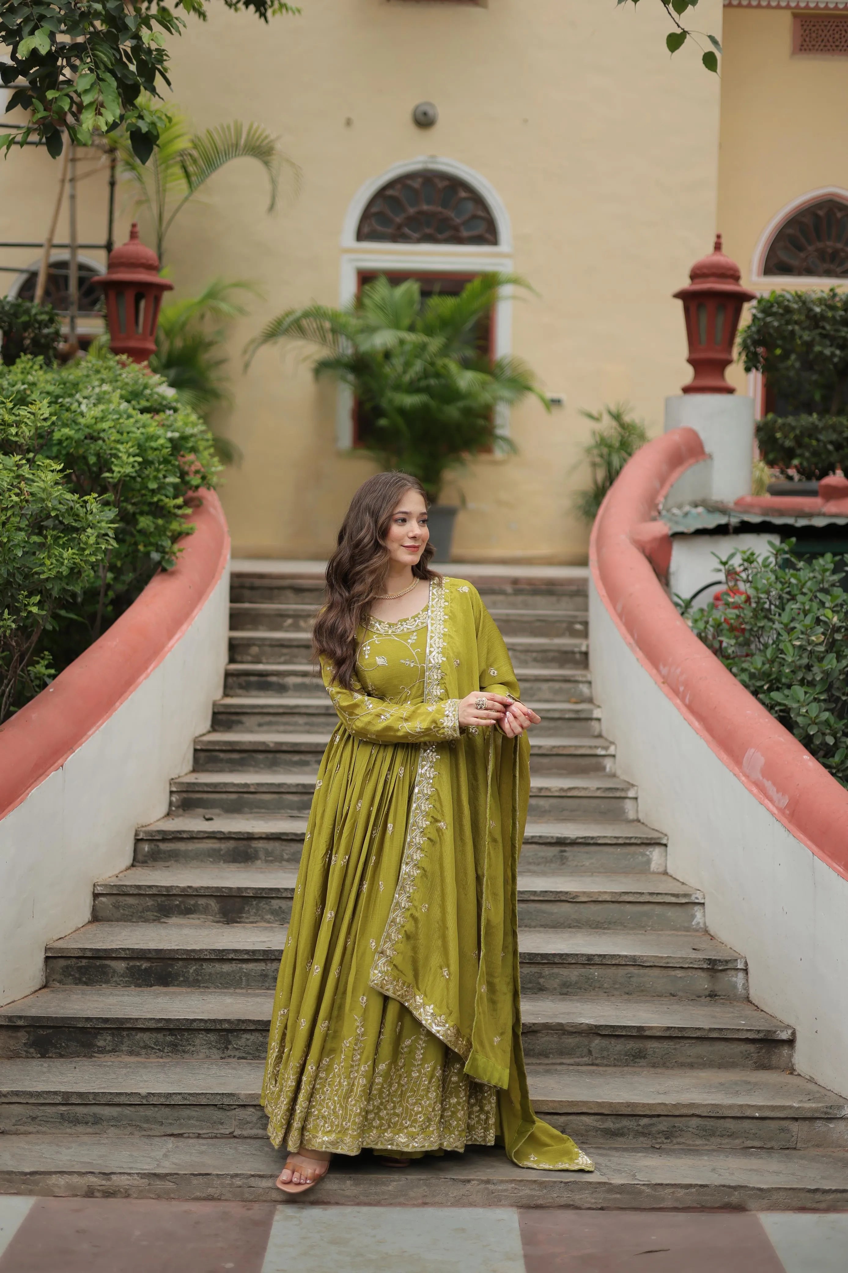 Embroidered Scarlet Anarkali Gown