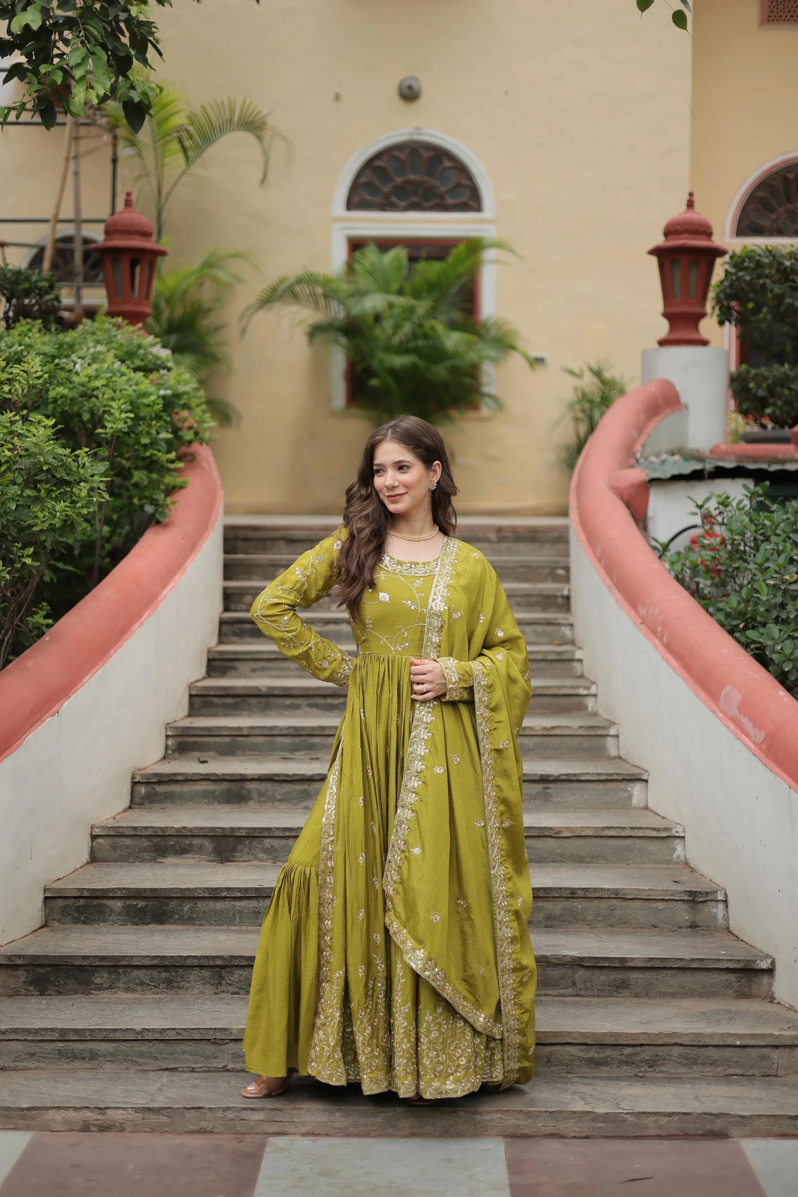 Embroidered Scarlet Anarkali Gown