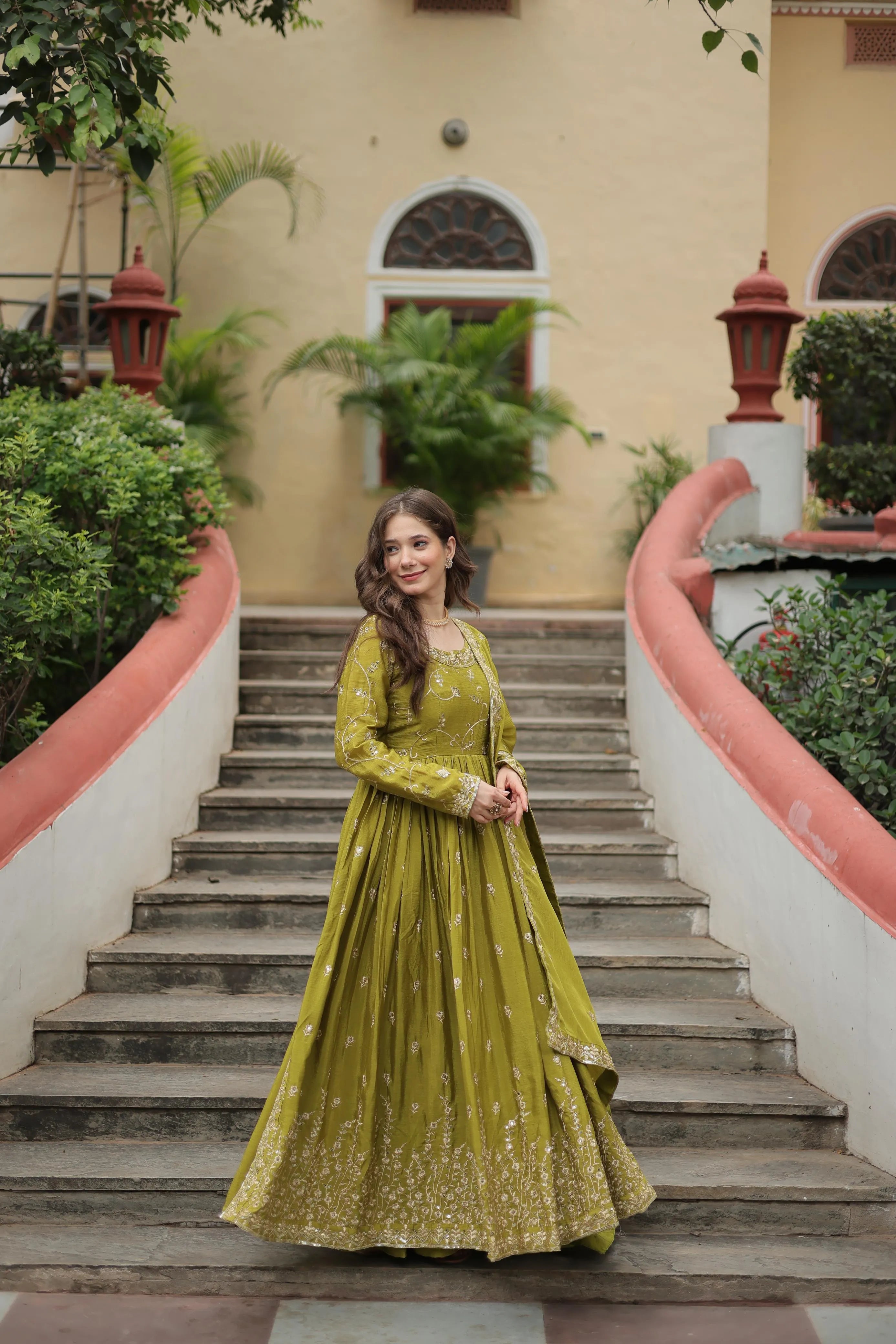 Embroidered Scarlet Anarkali Gown