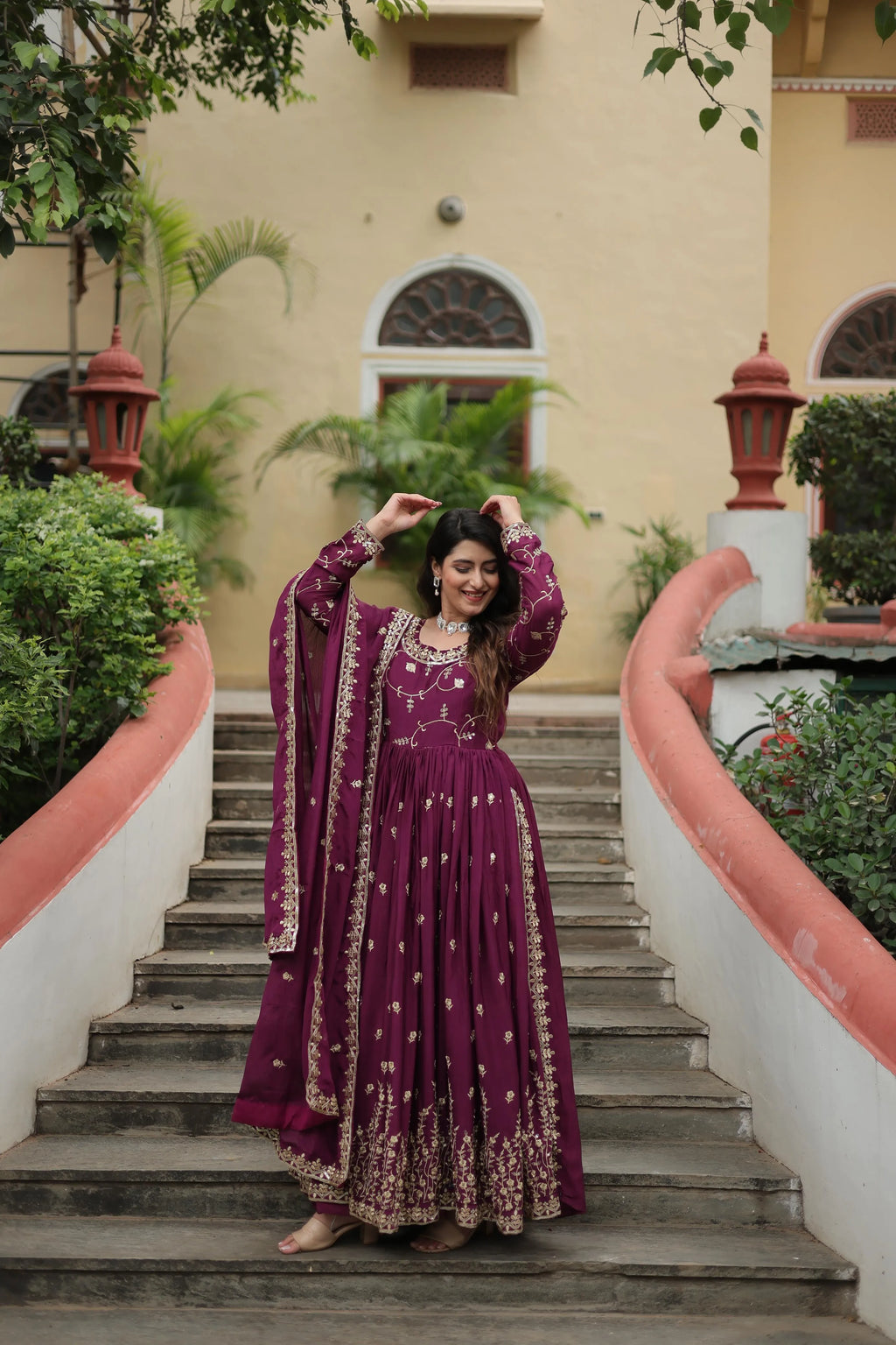 Embroidered Scarlet Anarkali Gown