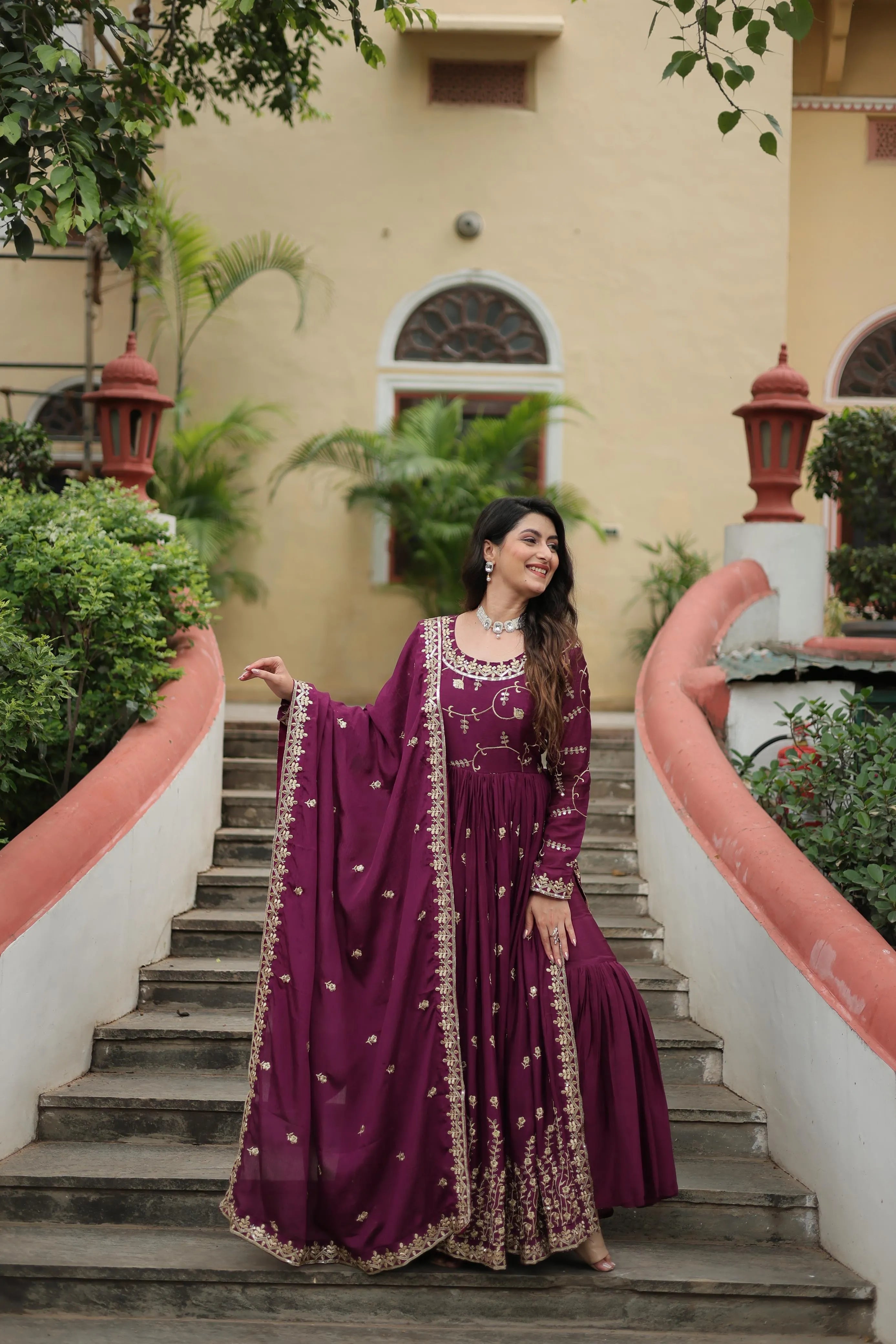 Embroidered Scarlet Anarkali Gown