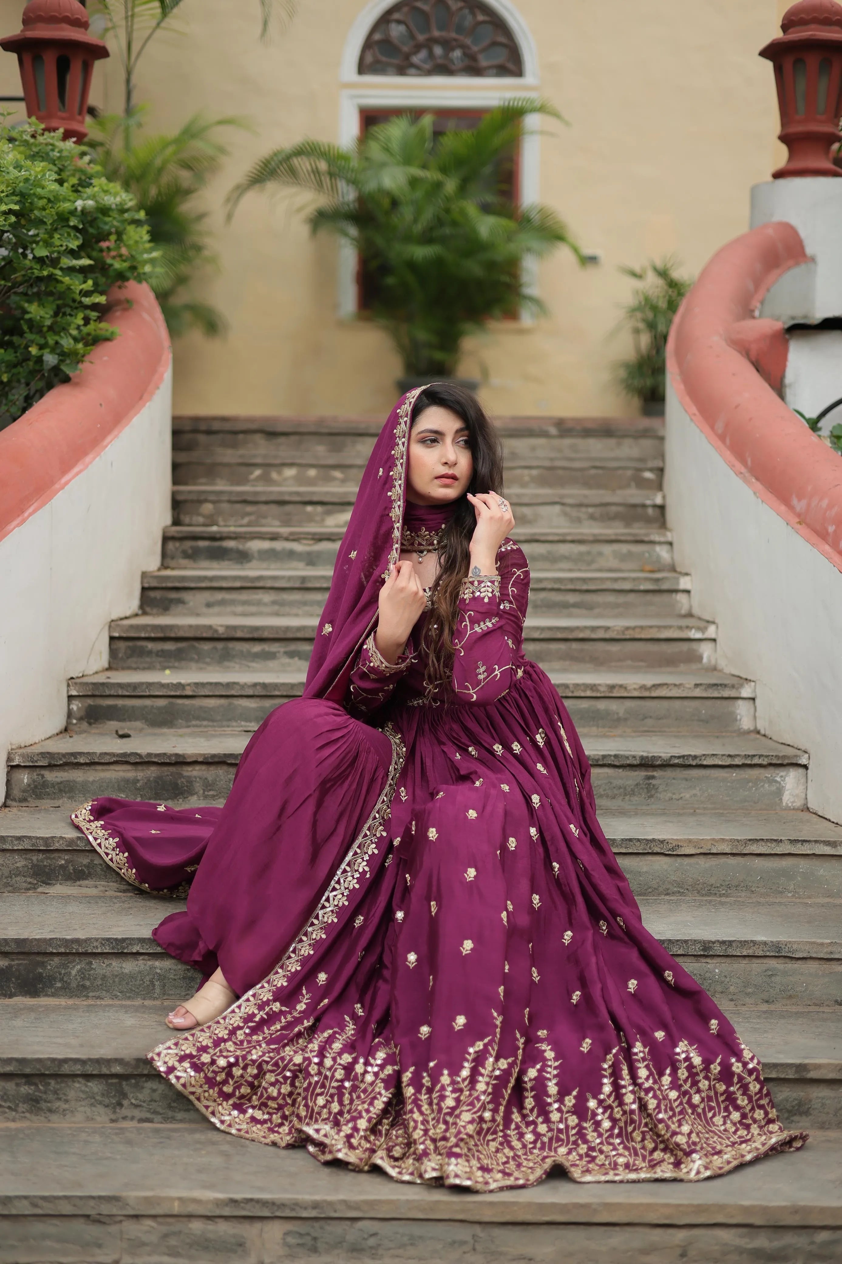 Embroidered Scarlet Anarkali Gown