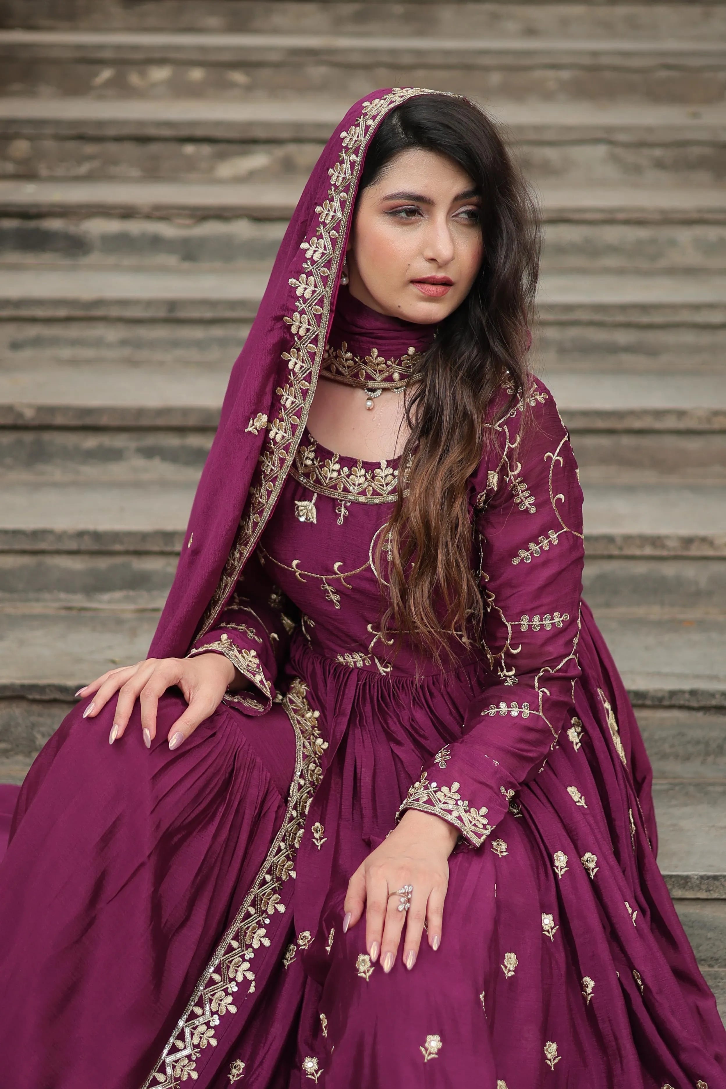 Embroidered Scarlet Anarkali Gown