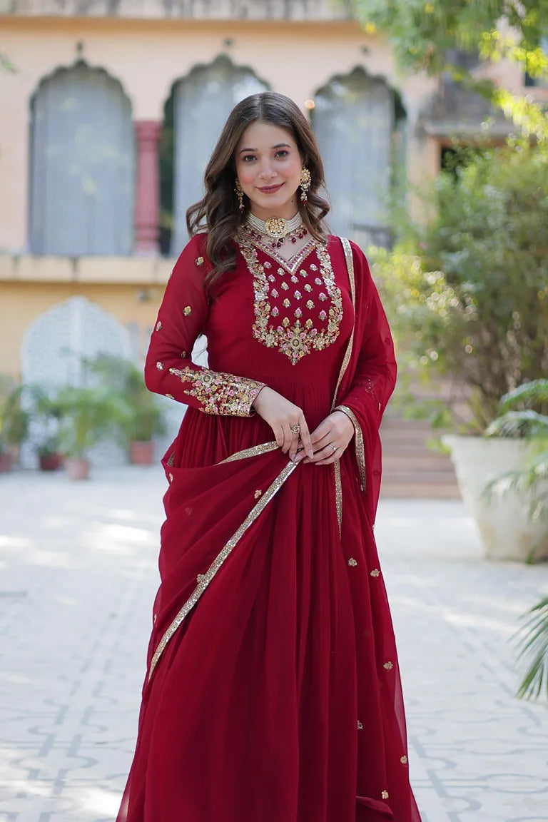 Special Occasion Red Anarkali Ensemble